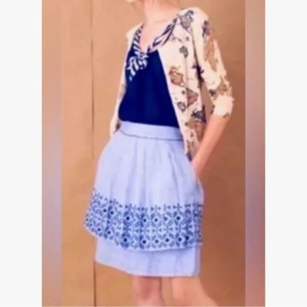 Anthropologie Odile Alphine Dream Blue TieredRuffle Embroidered Detail Skirt-10